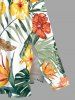 Robe mi-longue coupe A imprimé feuilles tropicales et hibiscus, poches fendues style Hawaï -  6X