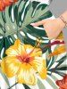 Robe mi-longue coupe A imprimé feuilles tropicales et hibiscus, poches fendues style Hawaï -  6X