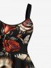 Robe trapèze Halloween imprimé crânes, fleur, papillon et toile d'araignée - Rouge foncé 3X