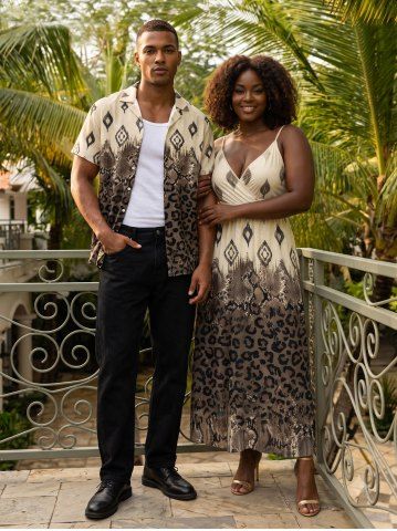 Ensemble assorti pour couple imprimé africain motif léopard graphique ethnique hawaïen