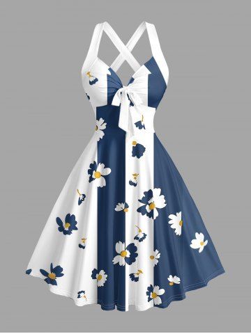 Robe Hawaii à imprimé fleuri et rayé, halter, croisé, à bretelles, coupe A - CADETBLUE - L