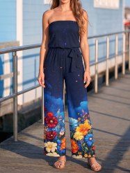 Flowers Galaxy Ombre Print Pocket Hawaii Jumpsuit With Removable Belt and Shoulder Straps -  