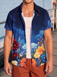 Flowers Galaxy Ombre Print Buttons Pocket Hawaii Shirt For Men -  