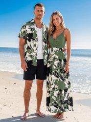 Tenue de plage hawaïenne assortie pour couples avec imprimé peinture à l'encre de fleurs -  