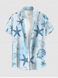 Chemise Hawaii à motif coquillages et étoiles de mer en dégradé océanique, avec poche boutonnée pour homme - Bleu clair L