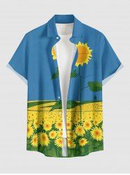 Sunflower Leaf Print Hawaii Button Pocket Shirt For Men -  