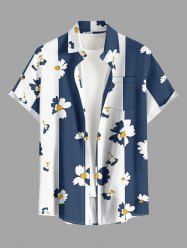 Chemise pour homme à imprimé fleuri et rayé, style hawaïen, avec poche et boutons - Cadetblue 2XL