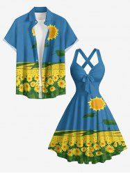 Sunflower Leaf Print Matching Hawaii Beach Outfit For Couples -  