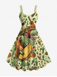 Robe débardeur Hawaï à imprimé Dinosaure Guitare Chapeau Cactus (Bretelles ajustables) - Vert Jaune 6X