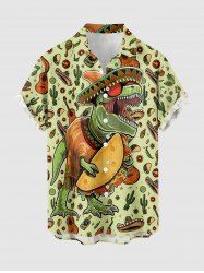 Chemise hawaïenne pour hommes - Imprimé dinosaure, guitare, chapeau, cactus - Boutons et poche - Vert Jaune 3XL