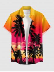 Chemise Hawaii homme - Imprimé dégradé nuage et cocotier, boutons et poche - Orange S