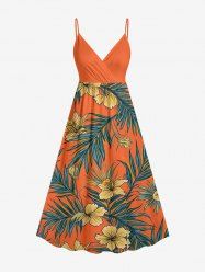 Robe cami Hawaii à imprimé fleurs et feuilles et encolure surplice - Orange S