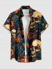 Tenue de plage hawaïenne assortie pour couples à imprimé crânes fleurs feuilles - Paon Bleu 