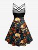 Tenue de plage hawaïenne assortie pour couples à imprimé crânes fleurs feuilles - Paon Bleu 