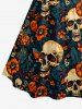 Tenue de plage hawaïenne assortie pour couples à imprimé crânes fleurs feuilles - Paon Bleu 