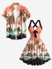 Coconut Tree Sun Mountain Seascape Print Matching Hawaii Beach Outfit For Couples -  