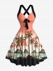 Coconut Tree Sun Mountain Seascape Print Matching Hawaii Beach Outfit For Couples -  