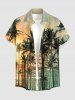 Tenue de plage hawaïenne assortie pour couple avec imprimé cocotier, soleil et paysage marin - Vert profond 