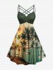 Tenue de plage hawaïenne assortie pour couple avec imprimé cocotier, soleil et paysage marin - Vert profond 