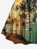 Tenue de plage hawaïenne assortie pour couple avec imprimé cocotier, soleil et paysage marin - Vert profond 