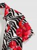 Tenue de plage assortie pour couple à imprimé zèbre à fleurs d'hibiscus - Rouge 