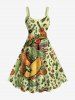 Tenue de plage Hawaii assortie pour couples - Imprimé dinosaure, guitare, chapeau, cactus - Vert Jaune 