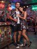 Tenue de plage Hawaii assortie pour couples avec imprimé crânes, éclair, feu, flamme, lettre et guitare - Noir 