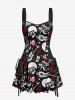 Tenue de plage Hawaii assortie pour couples avec imprimé crânes, éclair, feu, flamme, lettre et guitare - Noir 