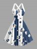 Tenue de plage hawaïenne assortie à imprimé floral et rayé pour couples - Cadetblue 