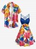 Tenue assortie pour couple avec imprimé feuilles et fleurs – Plage Hawaï - Bleu 