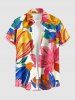 Tenue assortie pour couple avec imprimé feuilles et fleurs – Plage Hawaï - Bleu 