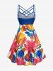 Tenue assortie pour couple avec imprimé feuilles et fleurs – Plage Hawaï - Bleu 