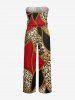 Leopard Paisley Colorblock Print Pocket Hawaii Jumpsuit With Removable Belt and Shoulder Straps -  