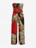 Leopard Paisley Colorblock Print Pocket Hawaii Jumpsuit With Removable Belt and Shoulder Straps -  