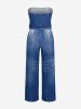 Combinaison hawaïenne en denim à lacets avec poche imprimée 3D, ceinture et bretelles amovibles - Cadetblue XXS