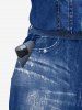 Combinaison hawaïenne en denim à lacets avec poche imprimée 3D, ceinture et bretelles amovibles - Cadetblue XXS