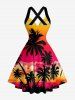 Tenue assortie pour couple de plage hawaïenne avec imprimé nuage ombré cocotier - Orange 