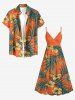 Robe cami hawaïenne portefeuille à imprimé fleurs et feuilles - Orange XXS