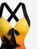 Coconut Tree Cloud Ombre Print Crisscross Straps Bowknot Hawaii Tank Dress - Orange S