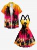 Coconut Tree Cloud Ombre Print Crisscross Straps Bowknot Hawaii Tank Dress - Orange S