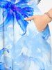 Flowers Watercolor Print Split Hawaii Midi Dress -  