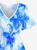 Robe midi Hawaï à imprimé aquarelle de fleurs et fente - Bleu Ciel 5X