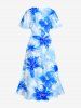 Robe midi Hawaï à imprimé aquarelle de fleurs et fente - Bleu Ciel 5X