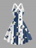 Robe trapèze à imprimé floral et rayé Hawaii, halter à bretelles entrecroisées - Cadetblue M