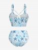 Shell Starfish Ombre Sea Print Hawaii Lace Up Tankini Swimsuit (Adjustable Shoulder Strap) -  