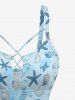 Shell Starfish Ombre Sea Print Hawaii Lace Up Tankini Swimsuit (Adjustable Shoulder Strap) -  
