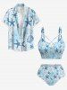 Shell Starfish Ombre Sea Print Hawaii Lace Up Tankini Swimsuit (Adjustable Shoulder Strap) -  