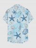Chemise Hawaii à motif coquillages et étoiles de mer en dégradé océanique, avec poche boutonnée pour homme - Bleu clair L