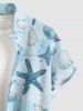 Chemise Hawaii à motif coquillages et étoiles de mer en dégradé océanique, avec poche boutonnée pour homme - Bleu clair L