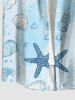 Chemise Hawaii à motif coquillages et étoiles de mer en dégradé océanique, avec poche boutonnée pour homme - Bleu clair L